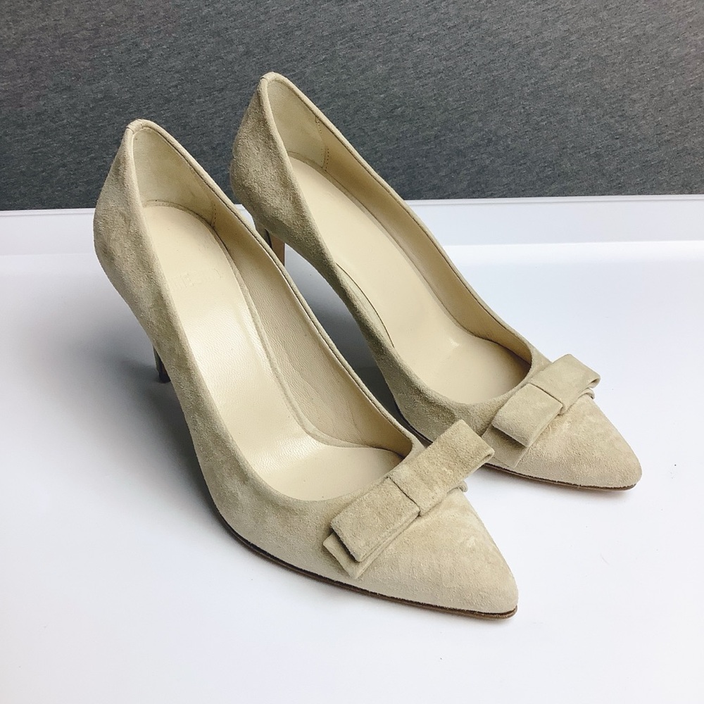 Anine Bing Shoes Womens 37 Cream Beige Suede Leather Bow Tie High Heels Pumps 7